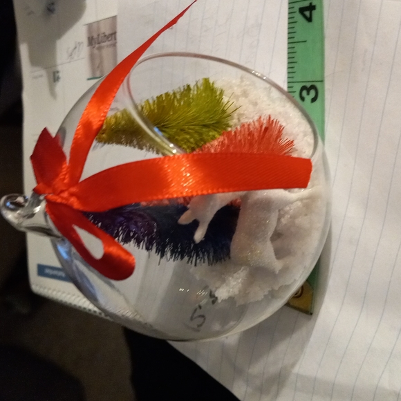 NWOT Round Glass Ornament  3" with Xmas Trees & Raindeer - Picture 5 of 5